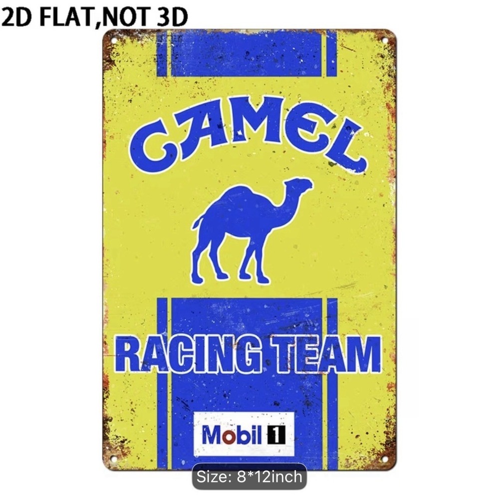 Camel Racing Team Metal Sign Rustic 8x12 Garage Mechanic Car Man Cave Mobil 1